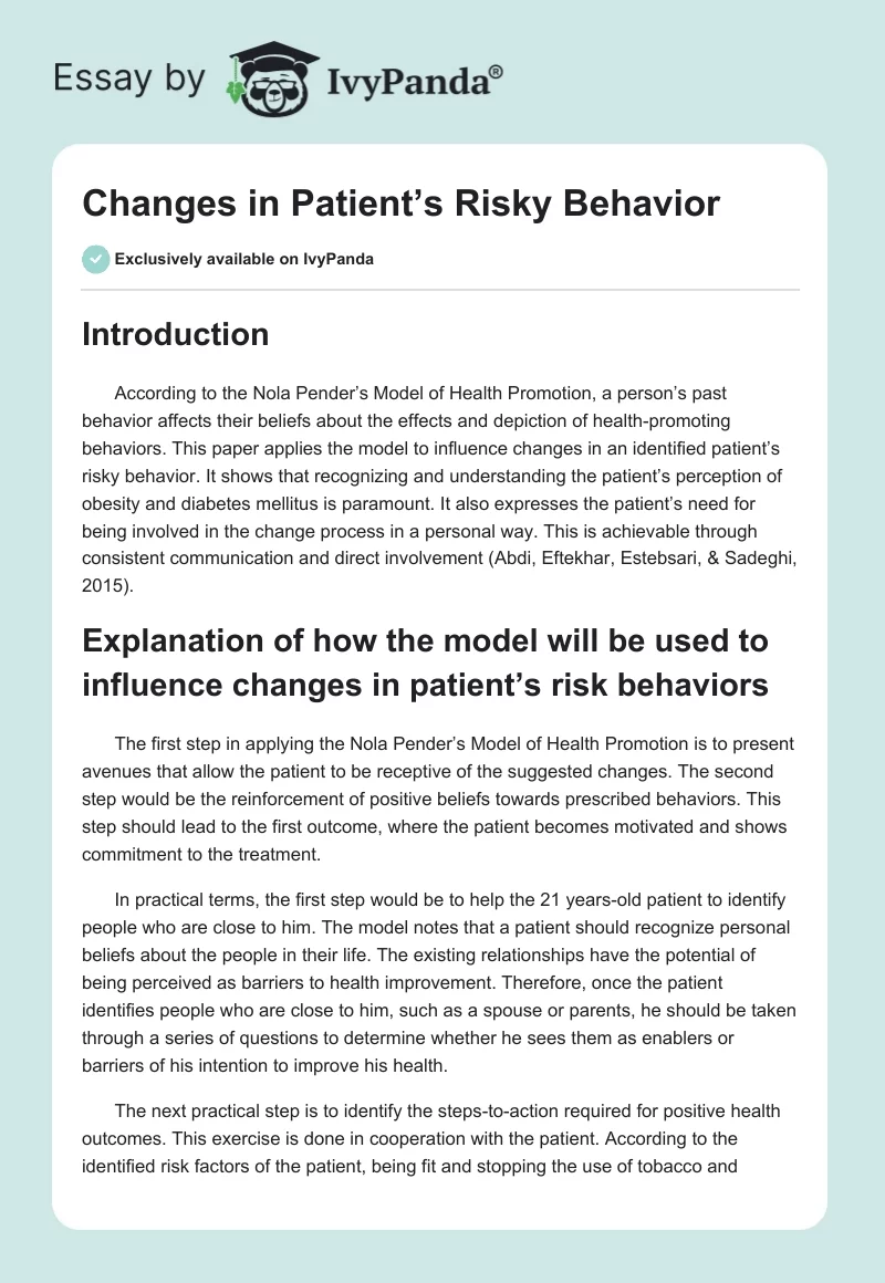Changes in Patient’s Risky Behavior. Page 1