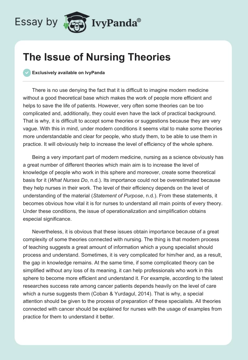 The Issue of Nursing Theories. Page 1