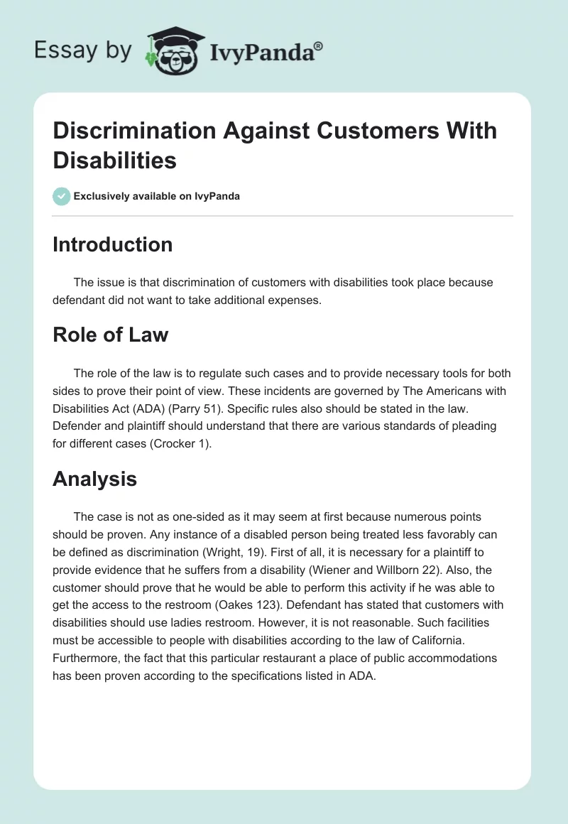 Discrimination Against Customers With Disabilities. Page 1