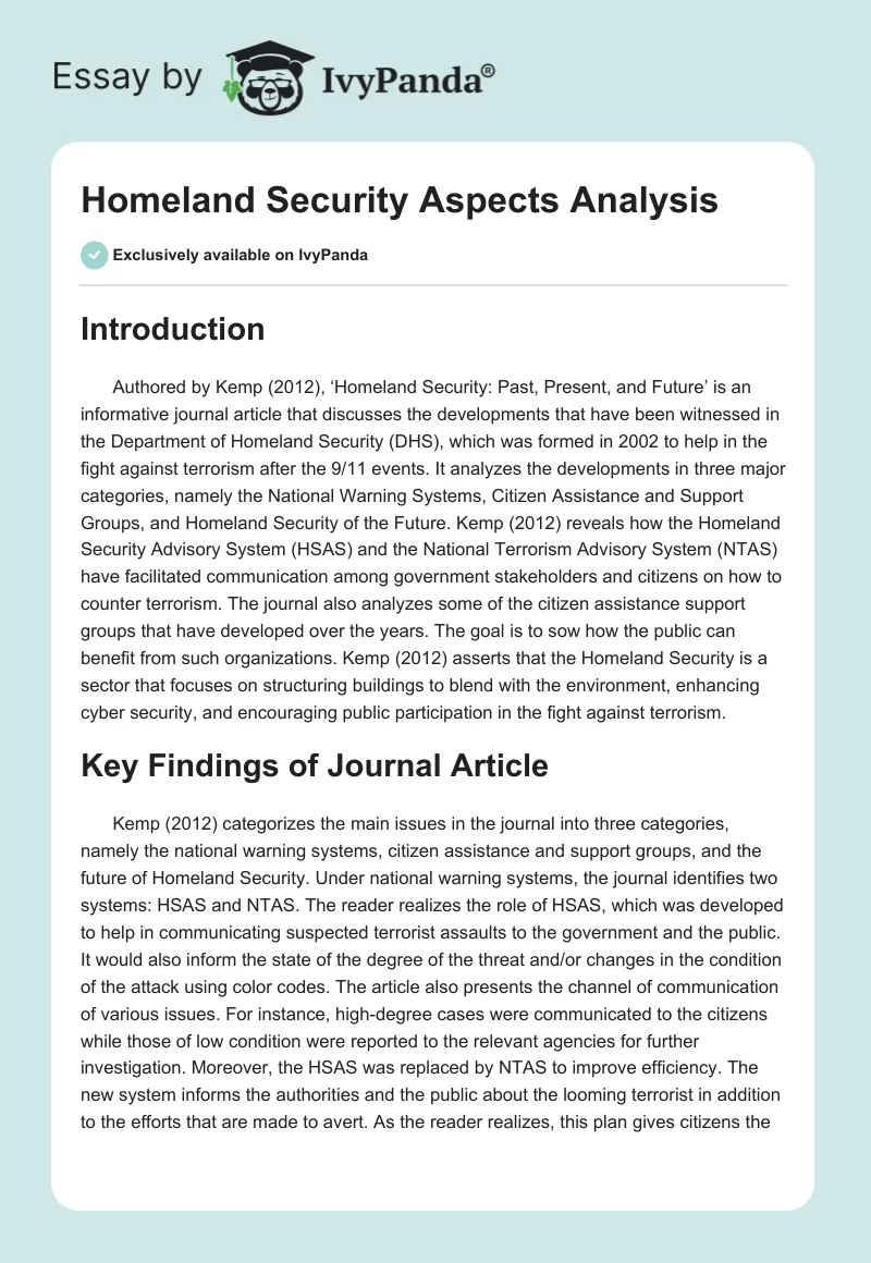 Homeland Security Aspects Analysis. Page 1