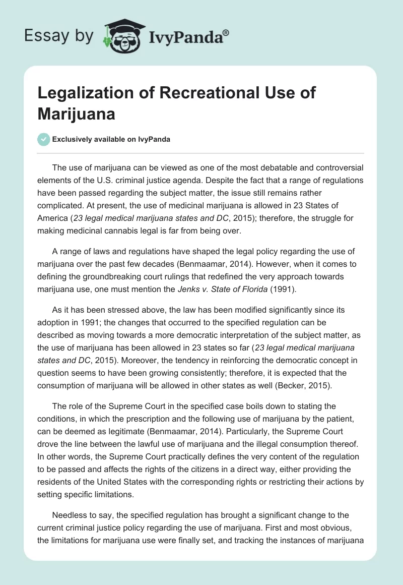 Legalization of Recreational Use of Marijuana. Page 1