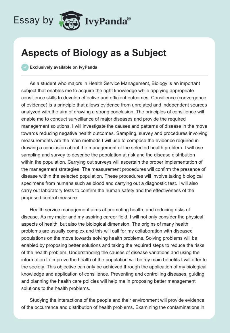 Aspects of Biology as a Subject. Page 1