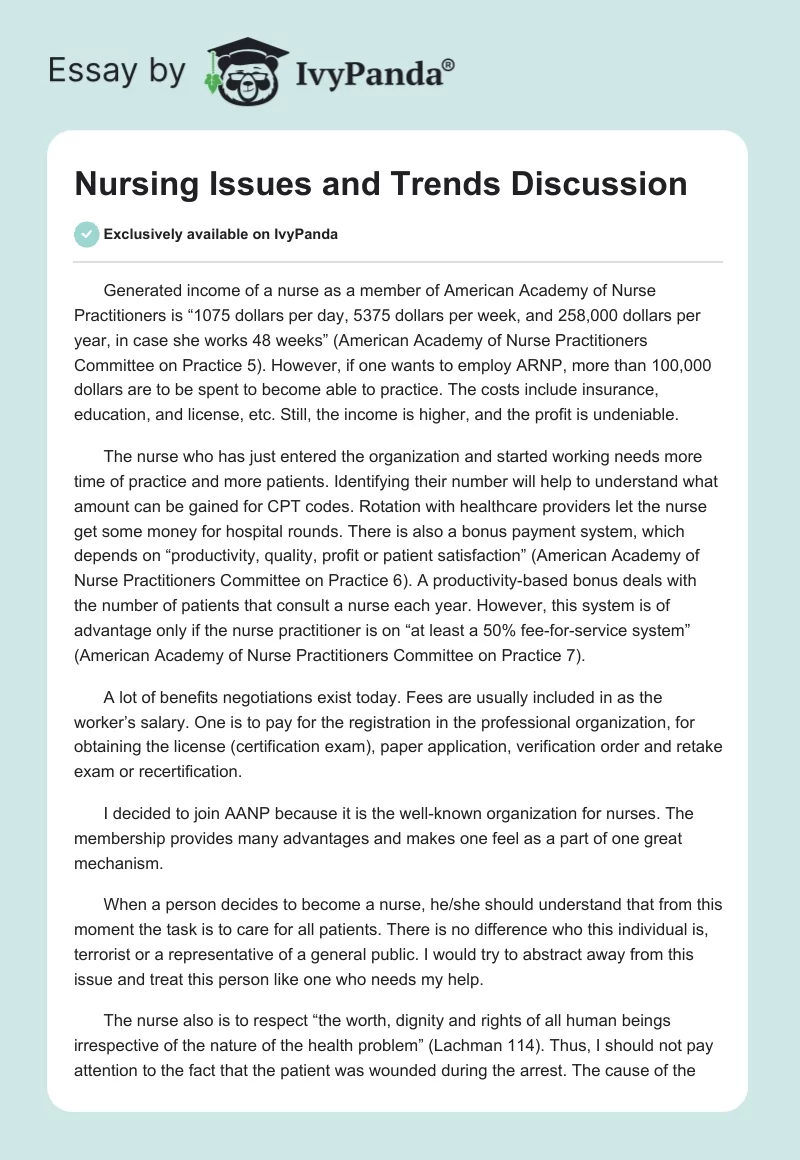 Nursing Issues and Trends Discussion. Page 1
