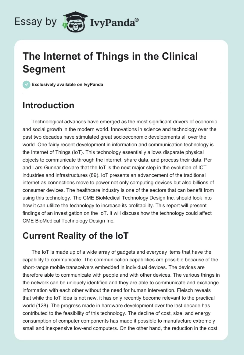 The Internet of Things in the Clinical Segment. Page 1