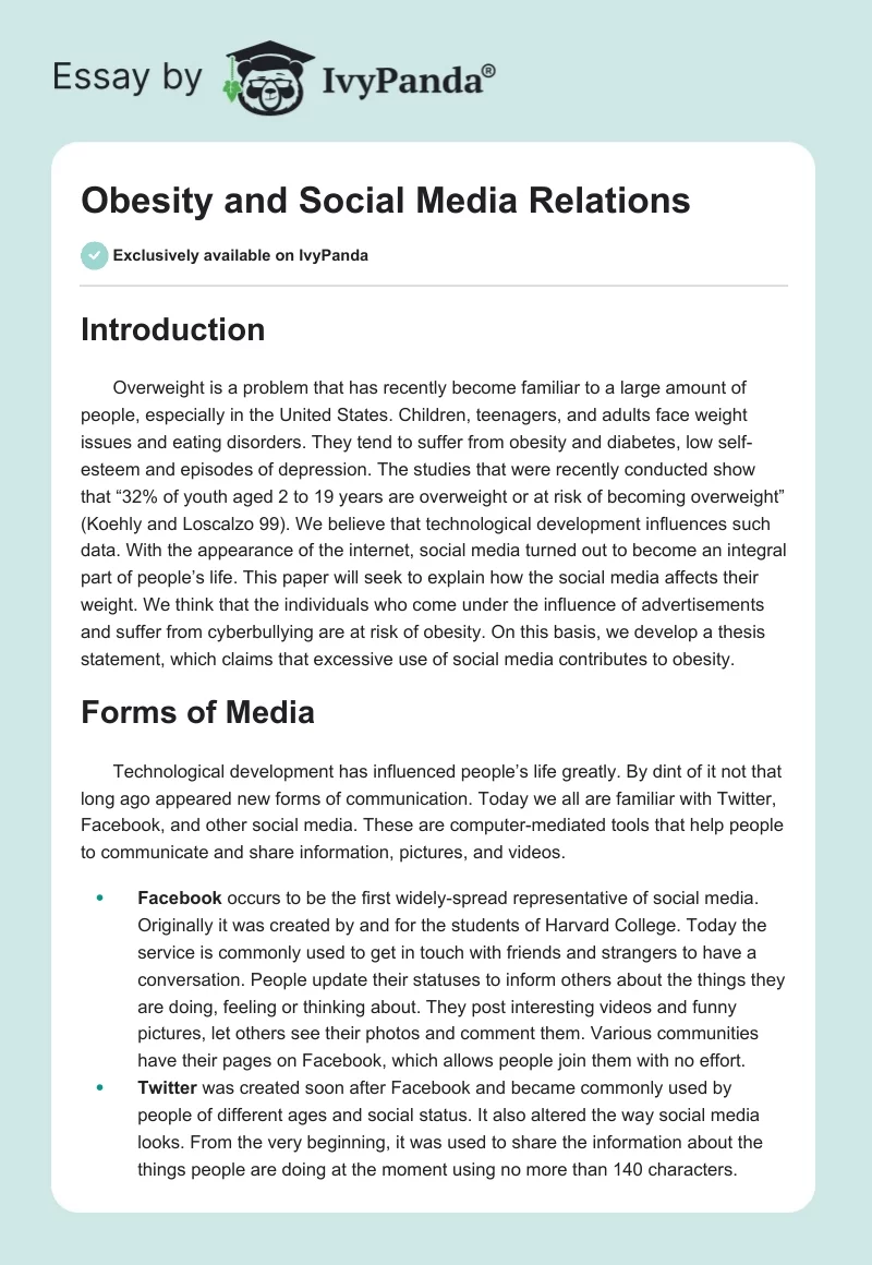 Obesity and Social Media Relations. Page 1