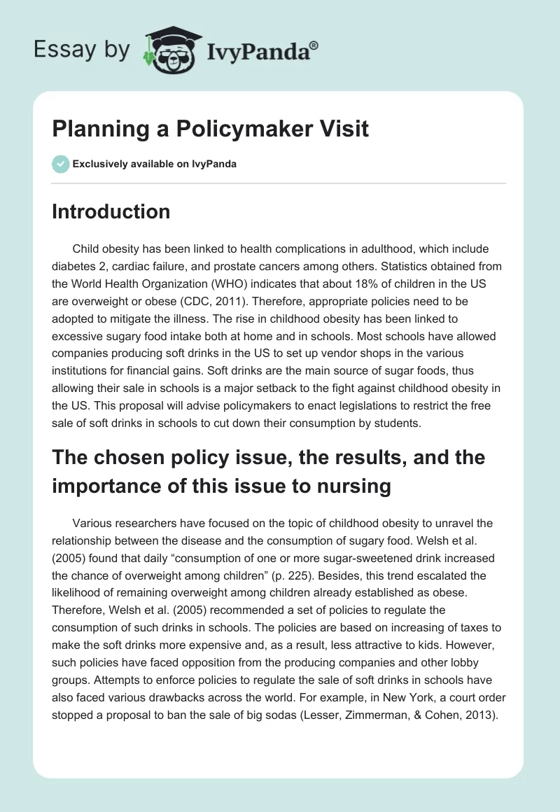 Planning a Policymaker Visit. Page 1