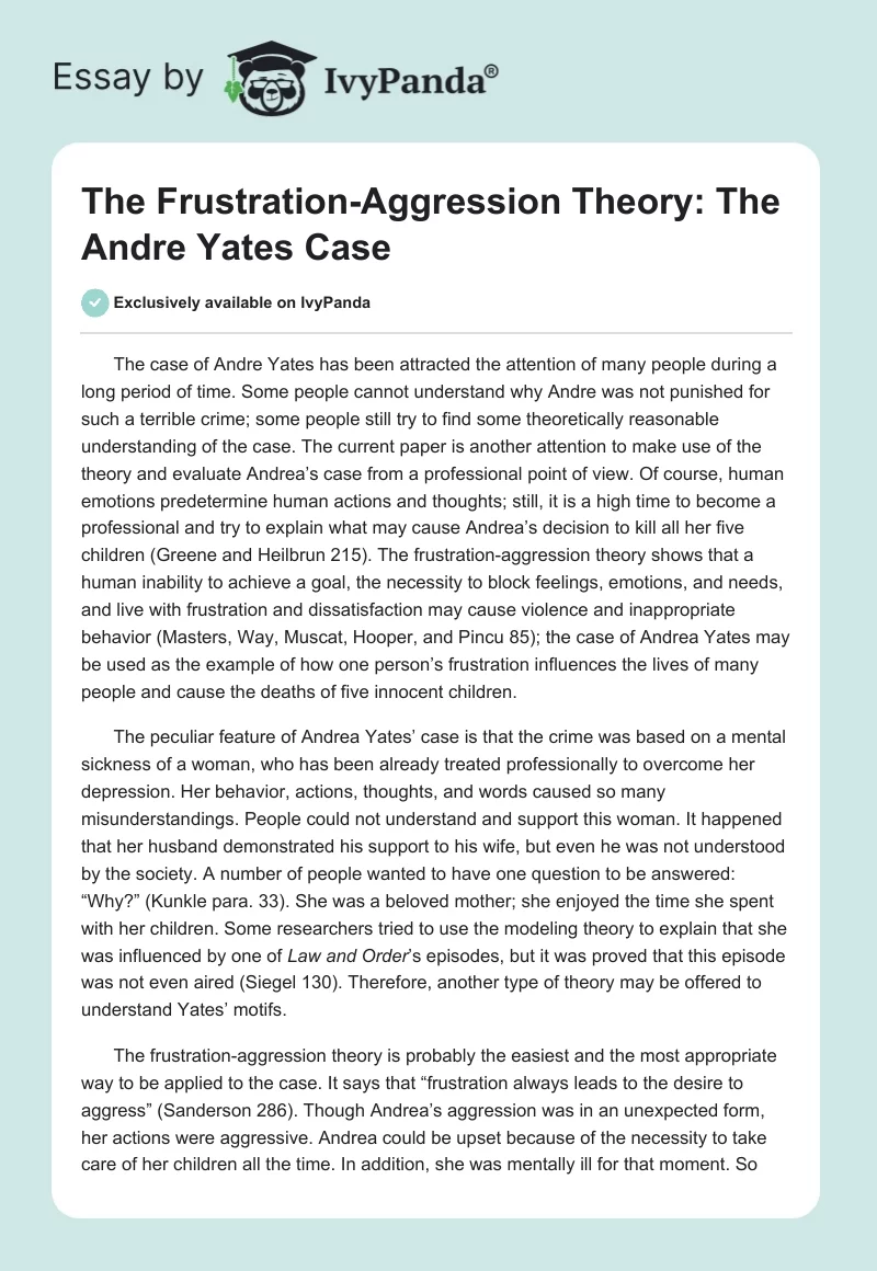 The Frustration-Aggression Theory: The Andre Yates Case. Page 1