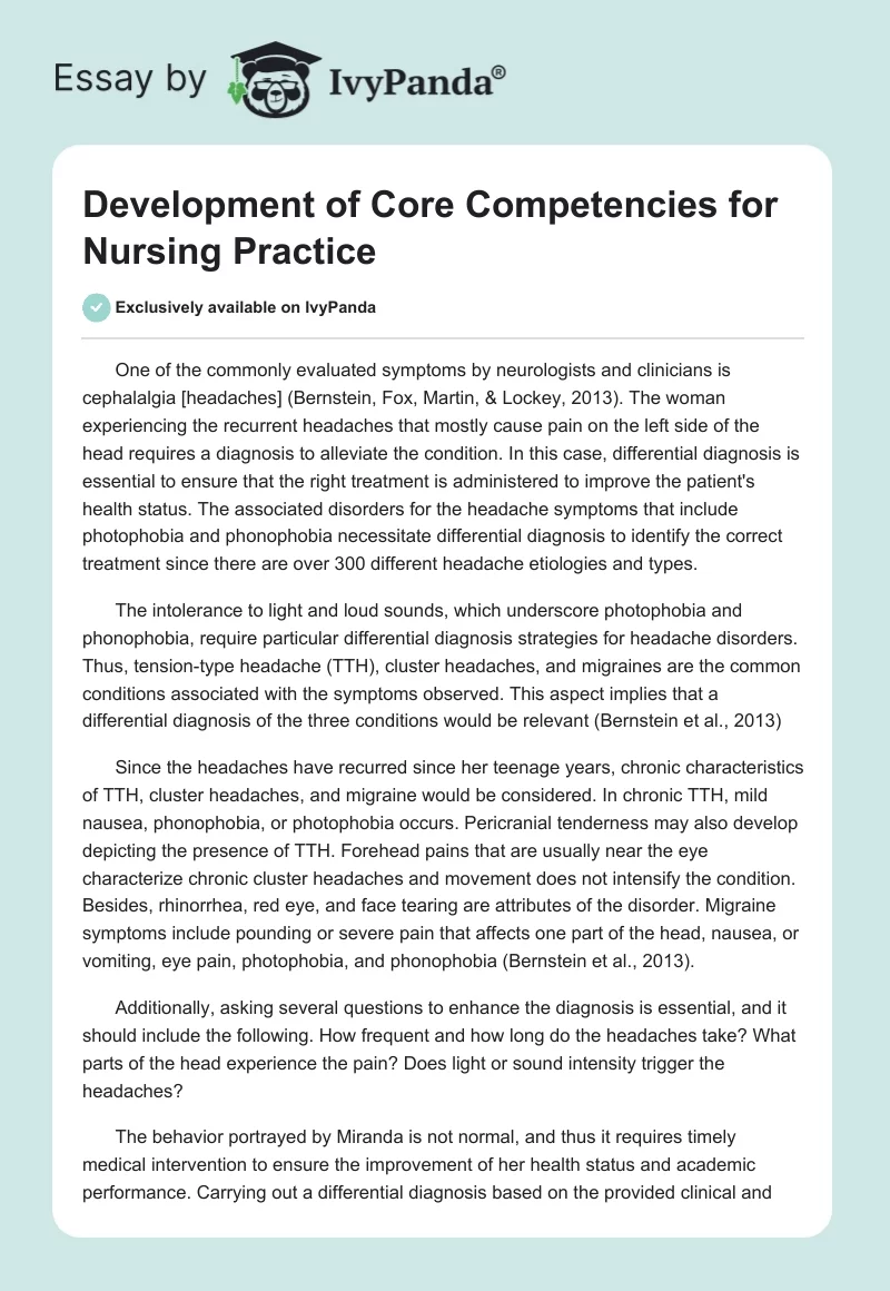 Development of Core Competencies for Nursing Practice. Page 1