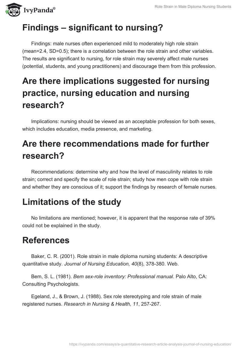 Role Strain in Male Diploma Nursing Students. Page 4
