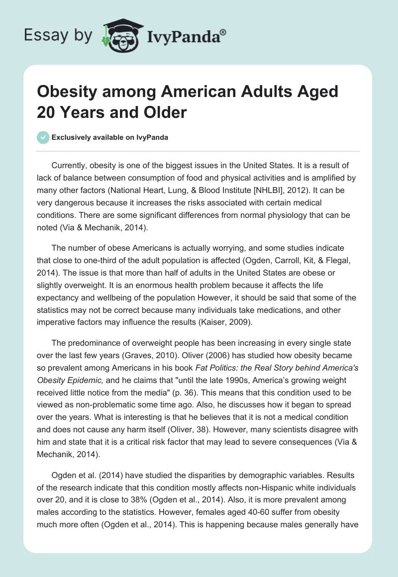 Obesity Among American Adults Aged 20 Years and Older. Page 1