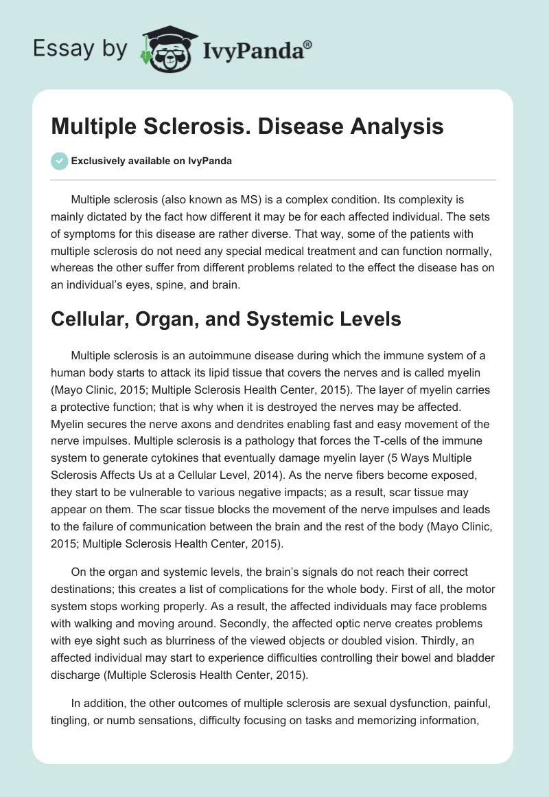 Multiple Sclerosis. Disease Analysis. Page 1