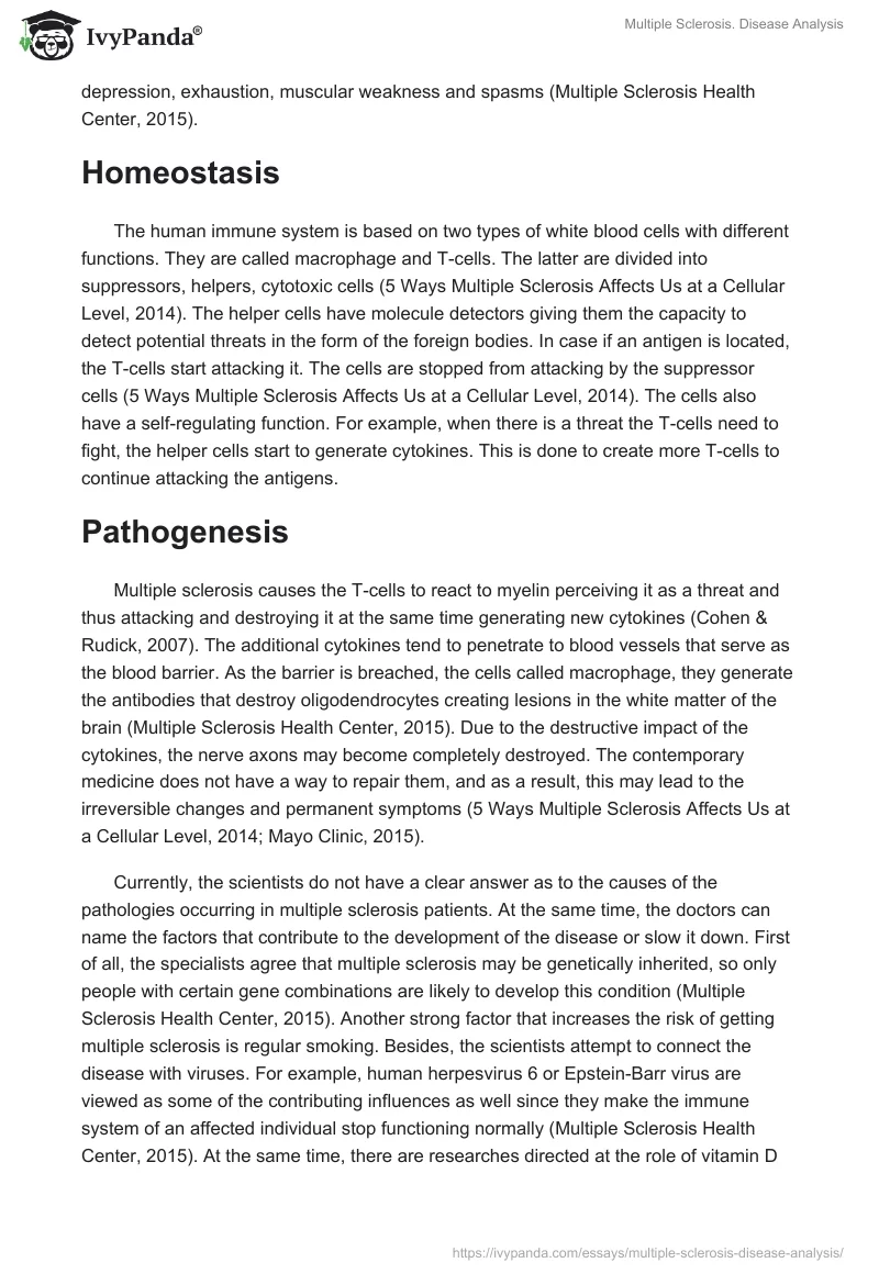 Multiple Sclerosis. Disease Analysis. Page 2