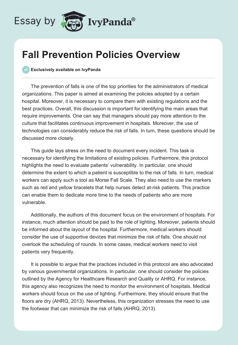 Fall Prevention Policies Overview. Page 1