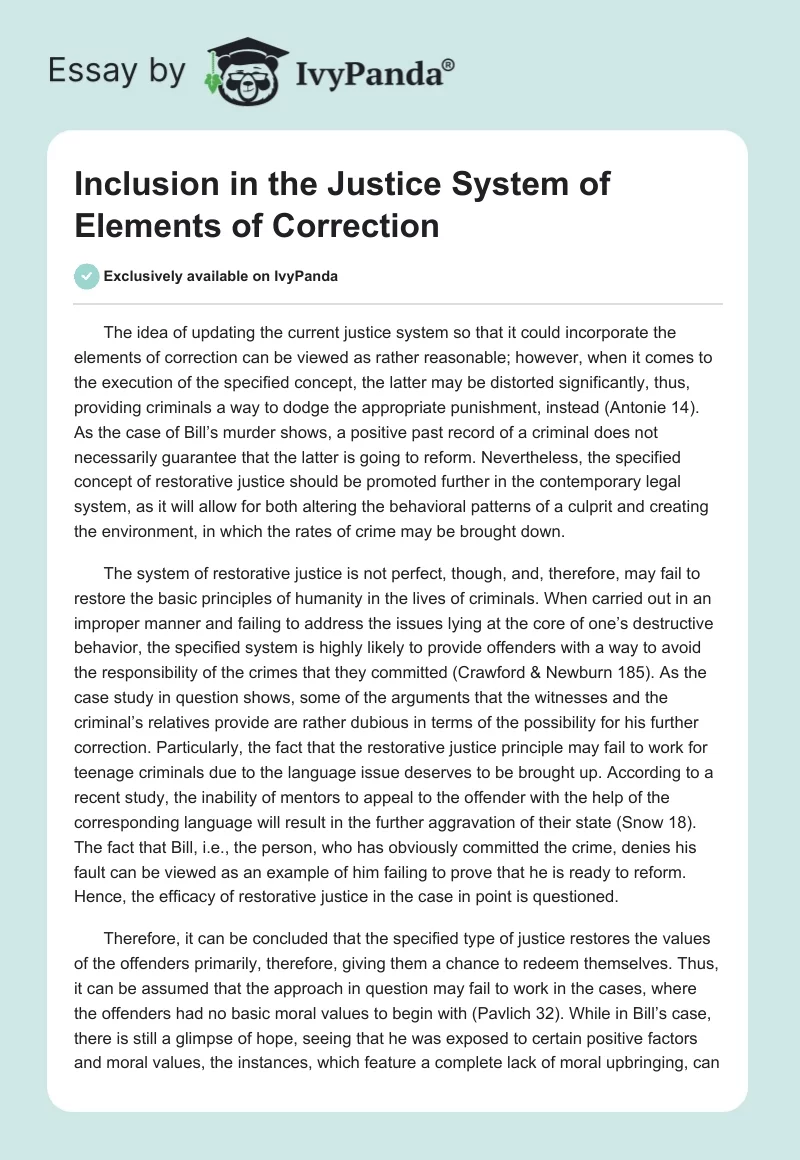 Inclusion in the Justice System of Elements of Correction. Page 1