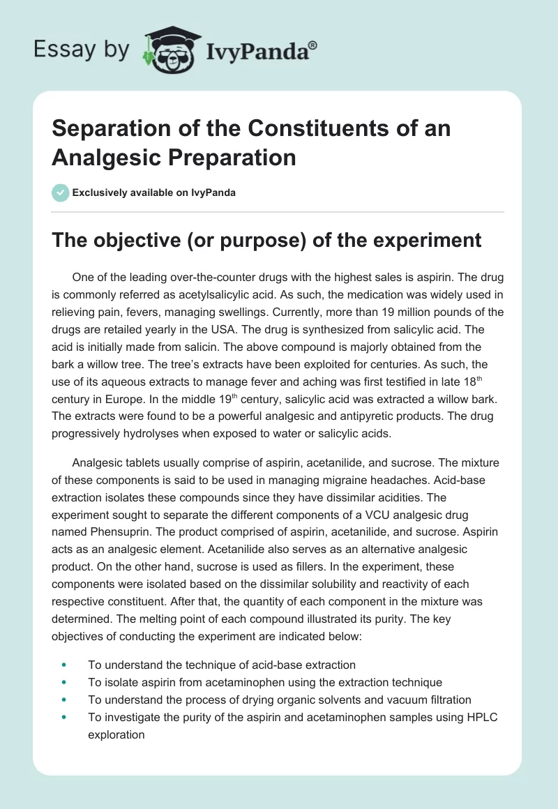 Separation of the Constituents of an Analgesic Preparation. Page 1