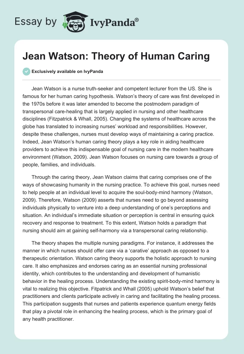 Jean Watson: Theory of Human Caring. Page 1