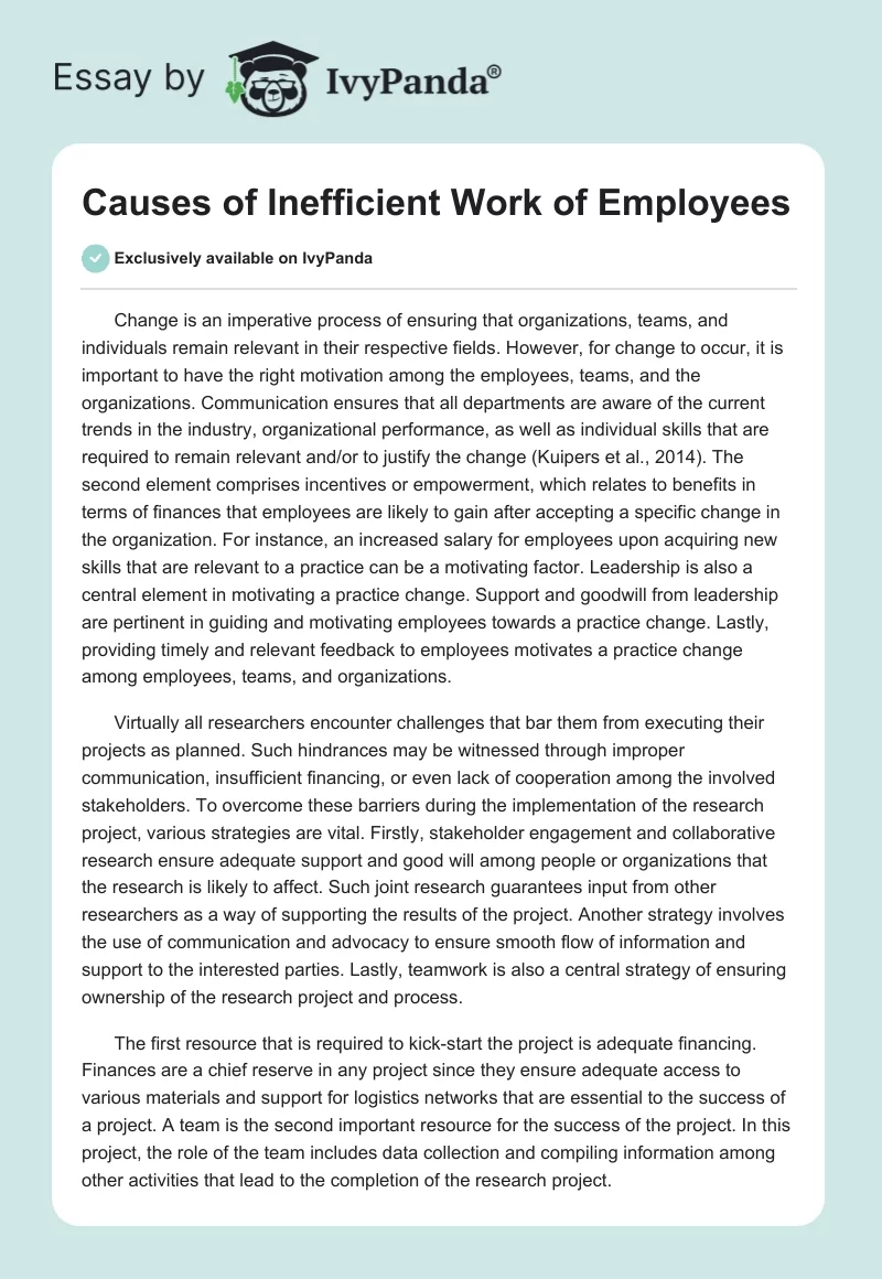 Causes of Inefficient Work of Employees. Page 1