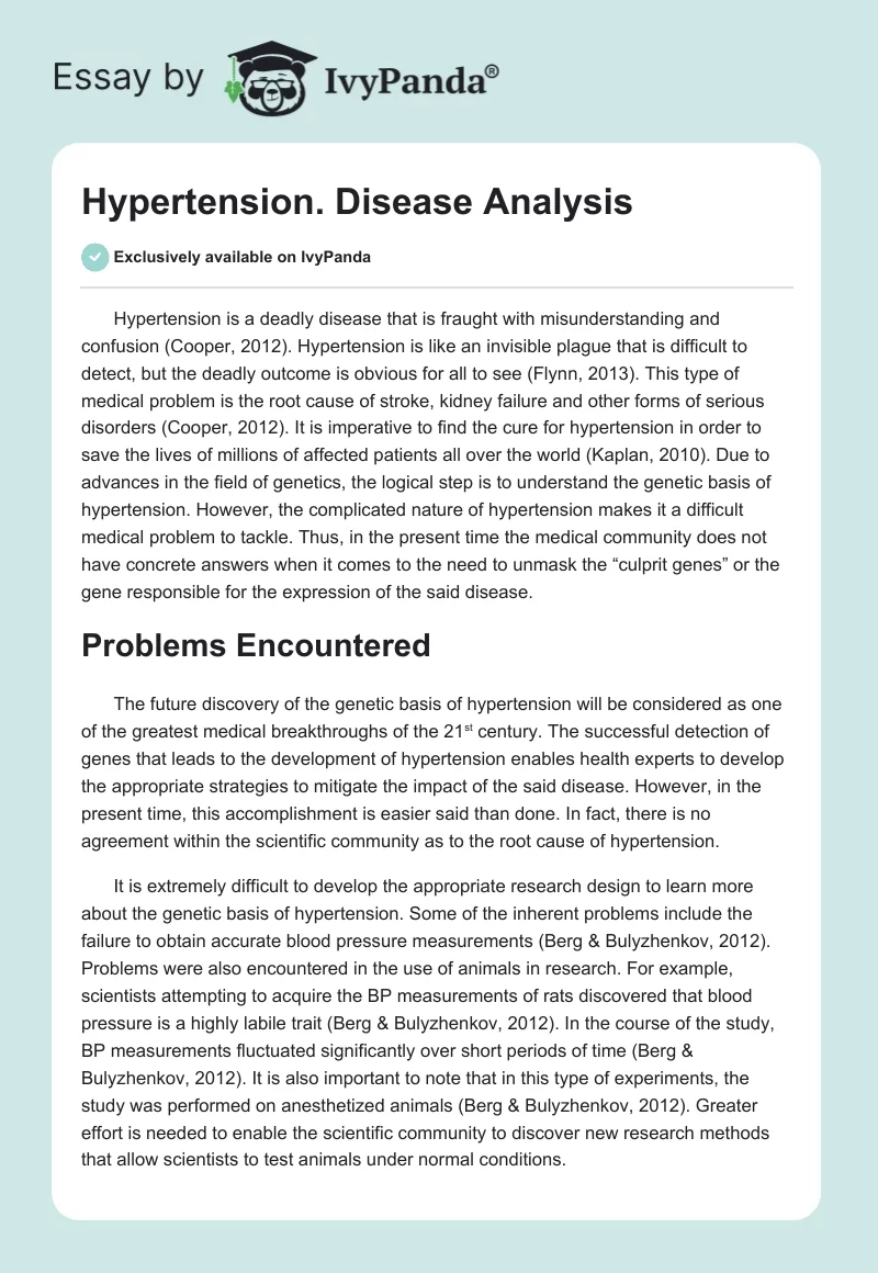Hypertension. Disease Analysis. Page 1