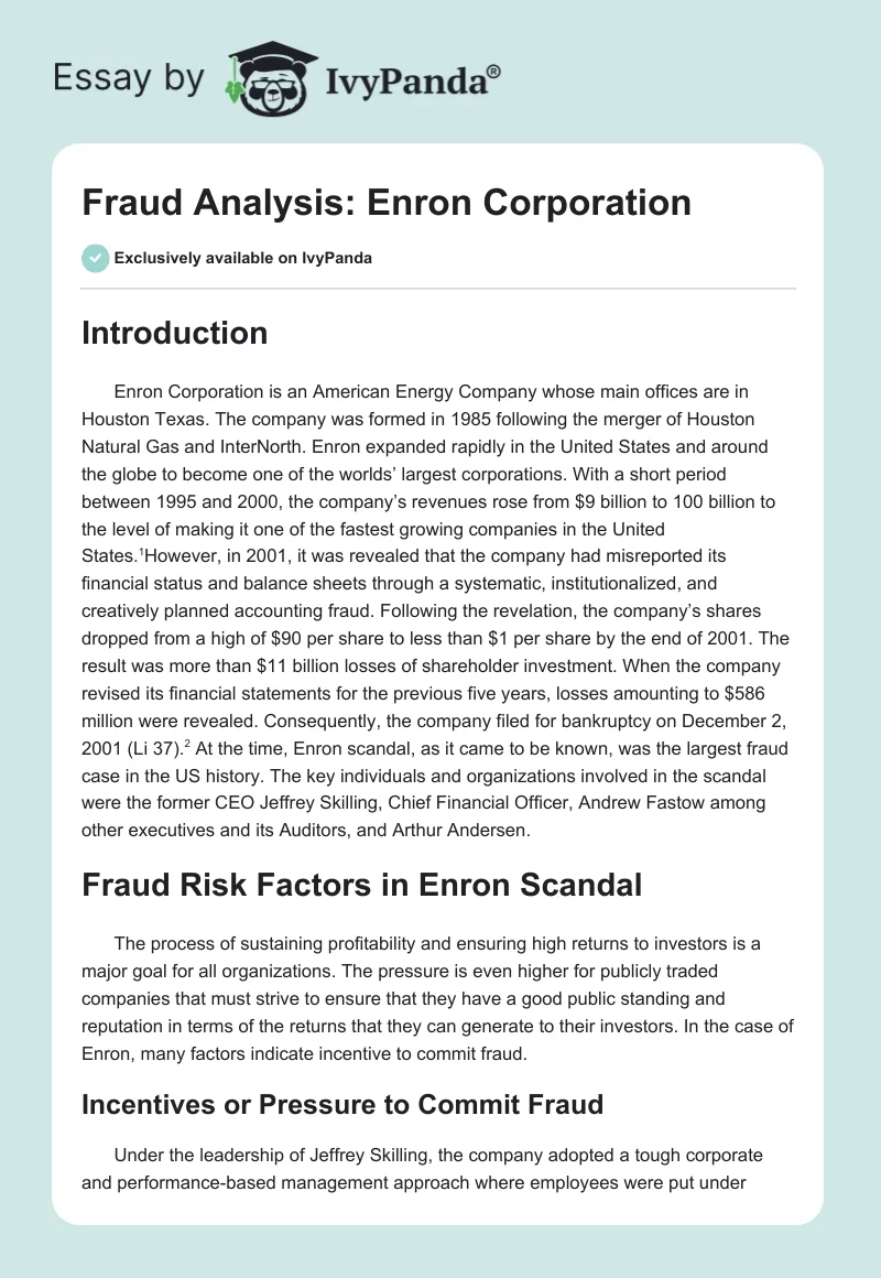Fraud Analysis: Enron Corporation. Page 1