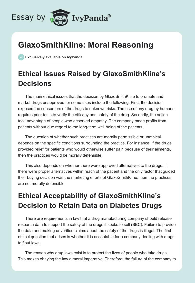 GlaxoSmithKline: Moral Reasoning. Page 1