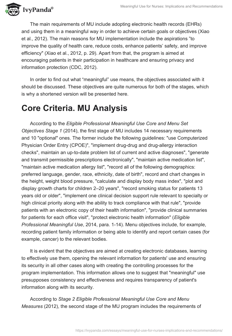 Meaningful Use for Nurses: Implications and Recommendations. Page 2