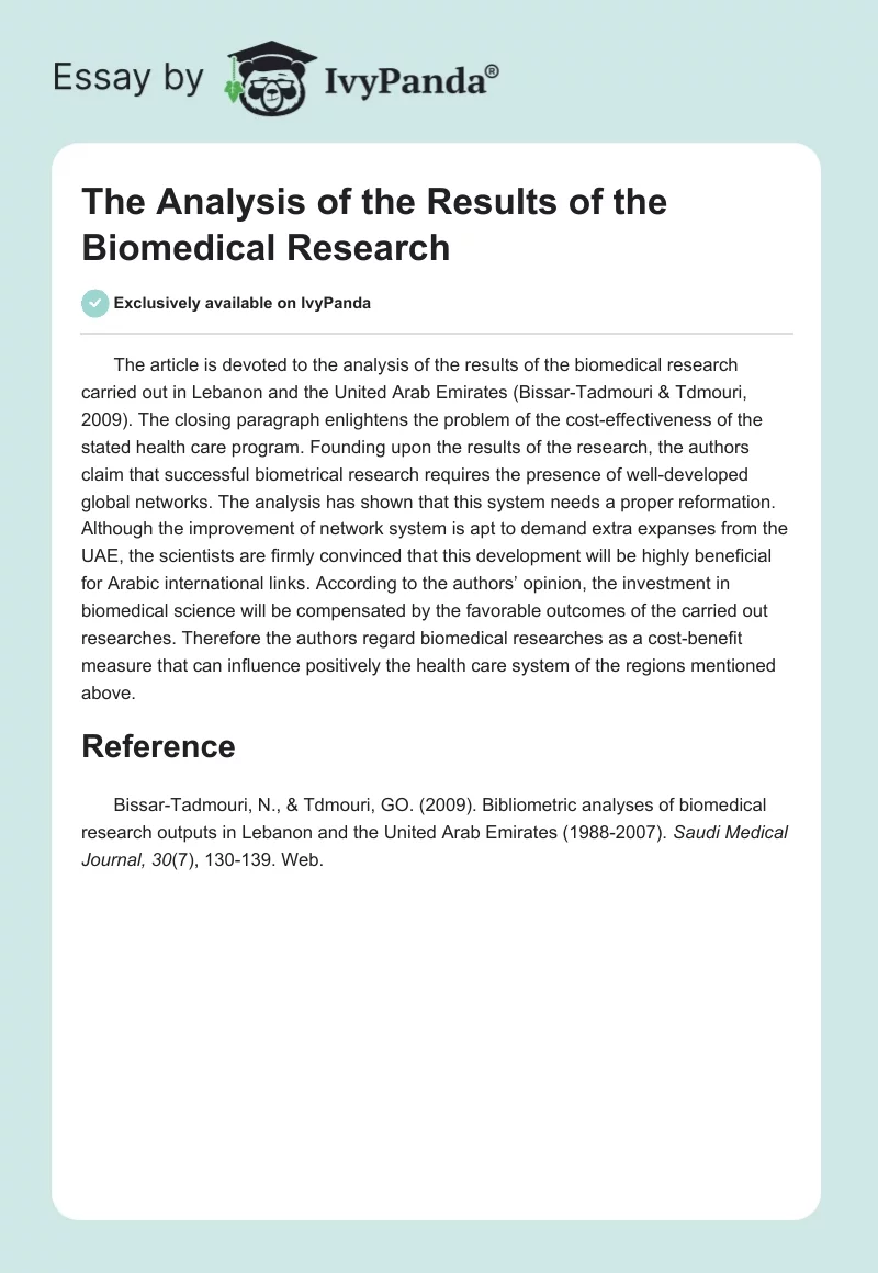 The Analysis of the Results of the Biomedical Research. Page 1