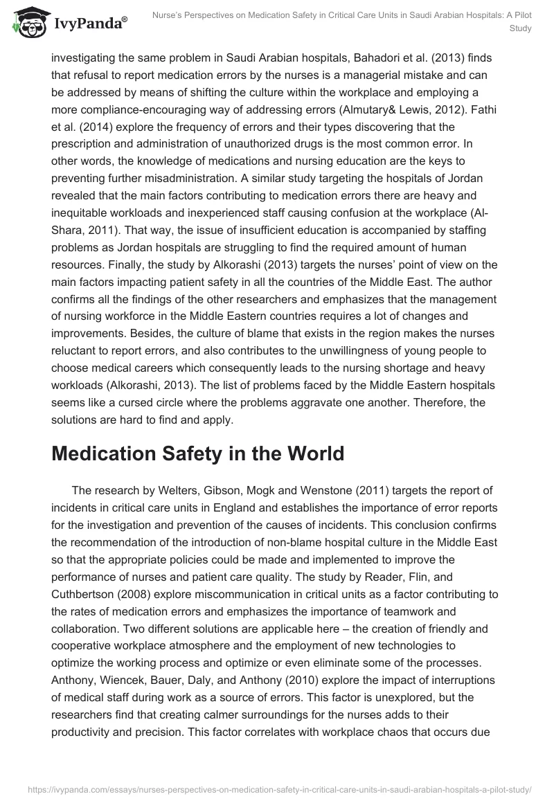 Nurse’s Perspectives on Medication Safety in Critical Care Units in Saudi Arabian Hospitals: A Pilot Study. Page 5