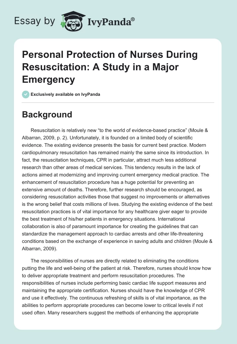 Personal Protection of Nurses During Resuscitation: A Study in a Major Emergency. Page 1