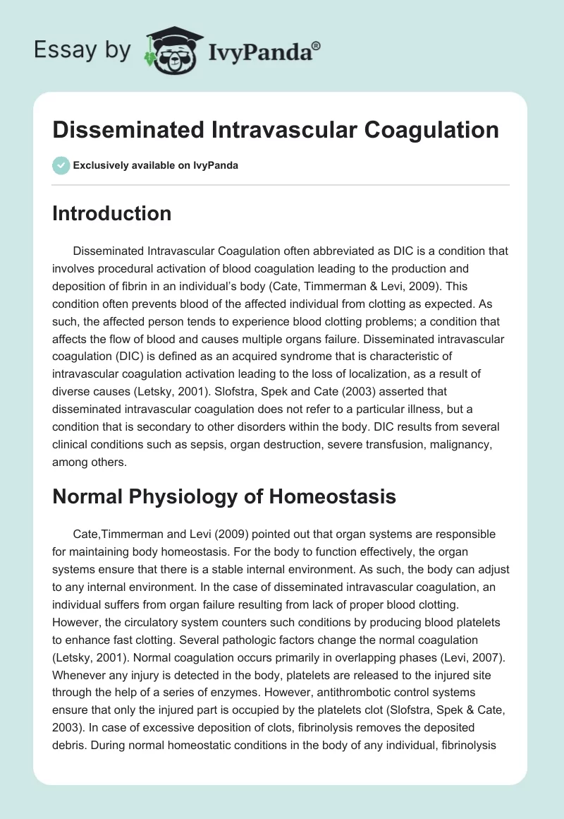 Disseminated Intravascular Coagulation. Page 1