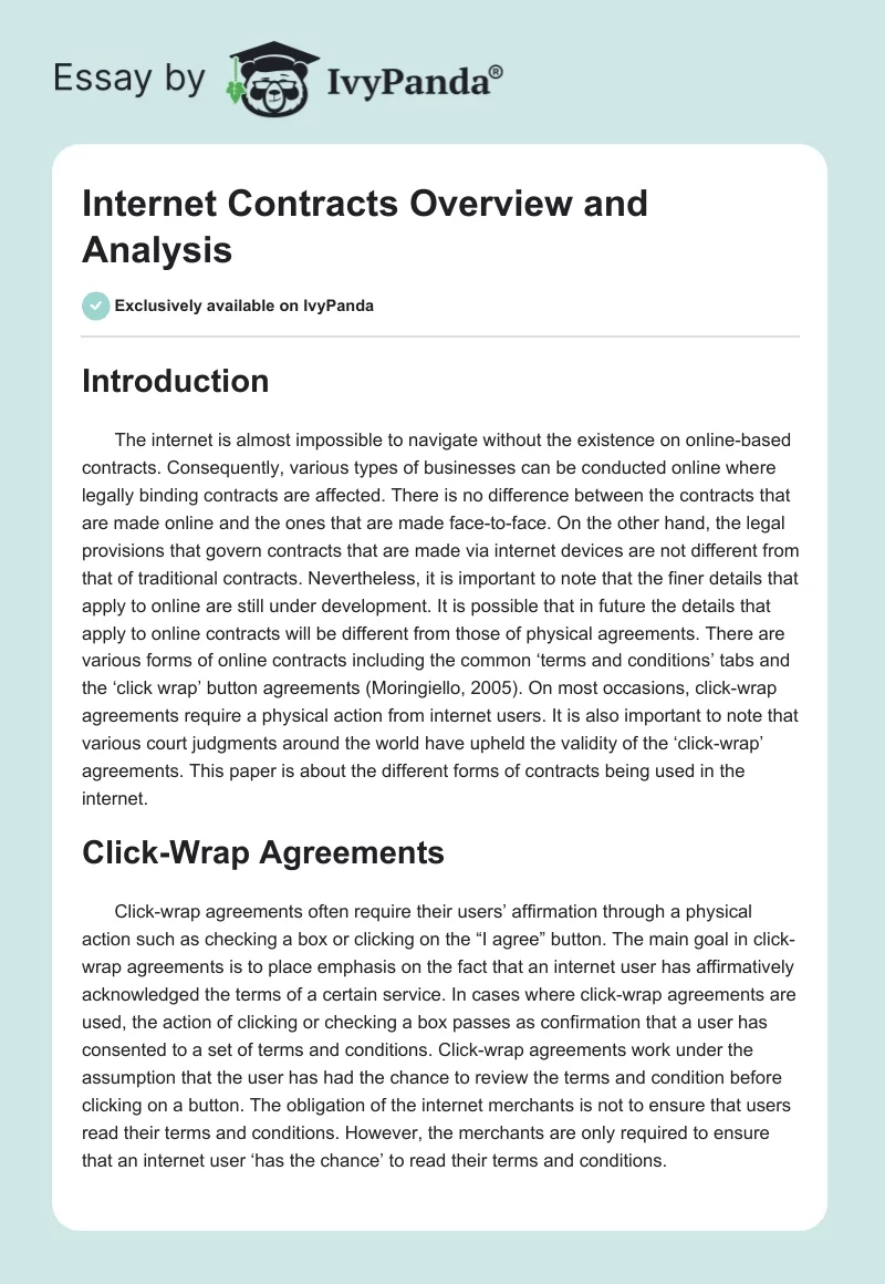 Internet Contracts Overview and Analysis. Page 1
