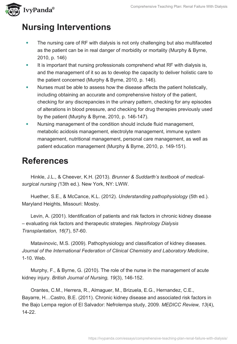 Comprehensive Teaching Plan: Renal Failure With Dialysis. Page 4