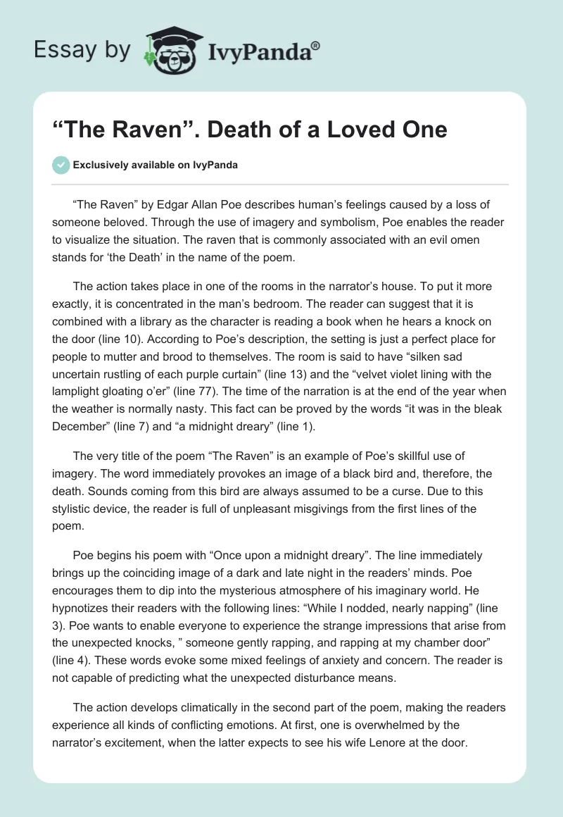 “The Raven”. Death of a Loved One. Page 1