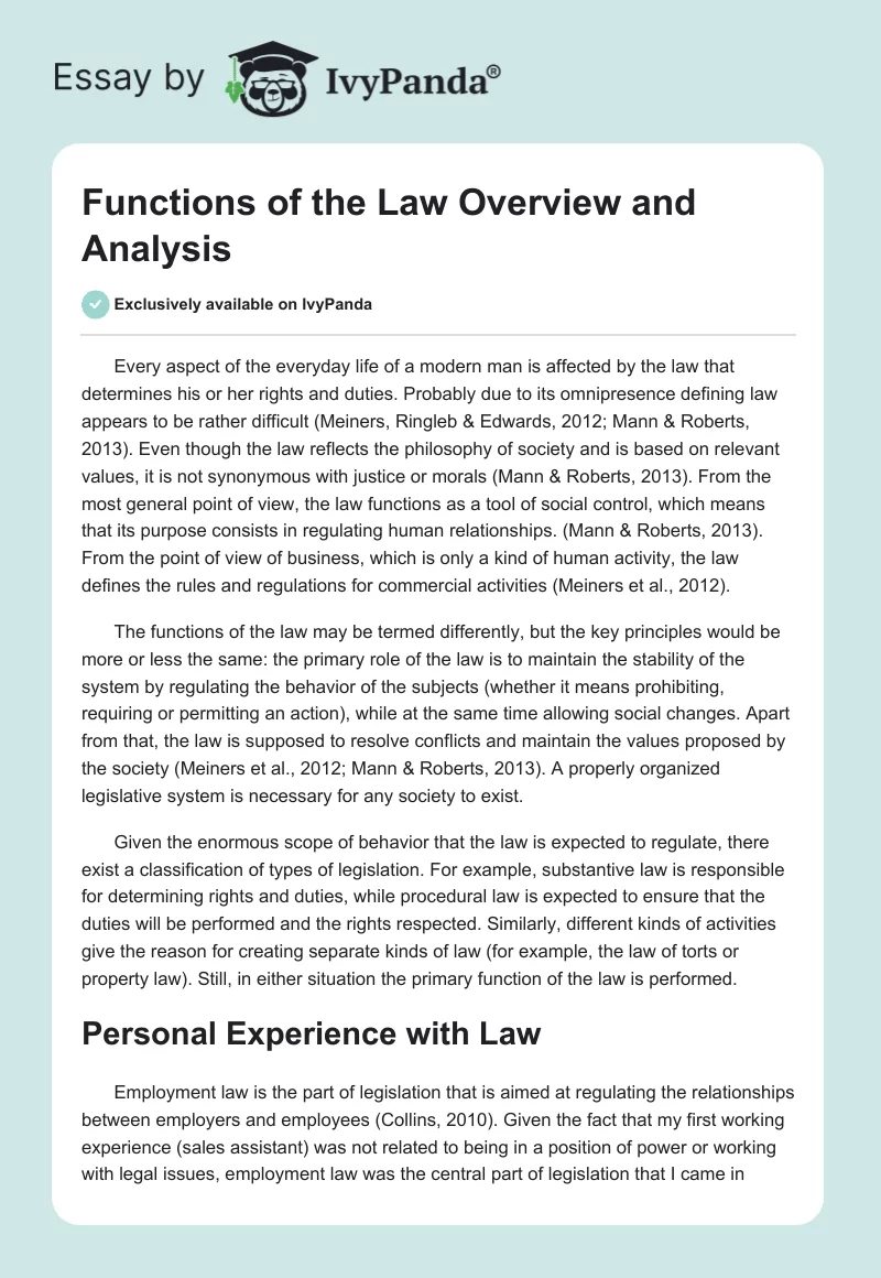 Functions of the Law Overview and Analysis. Page 1