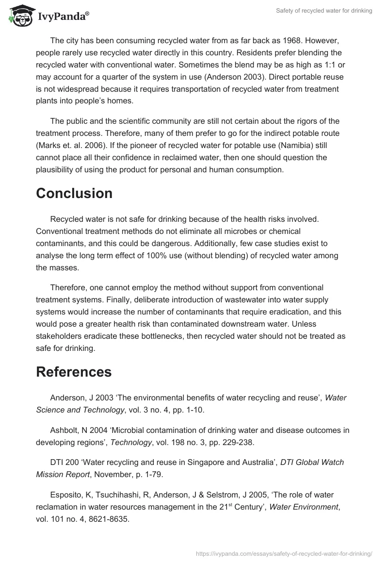 Safety of Recycled Water for Drinking. Page 4