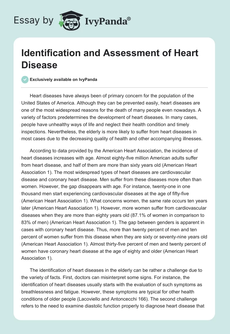 Identification and Assessment of Heart Disease. Page 1