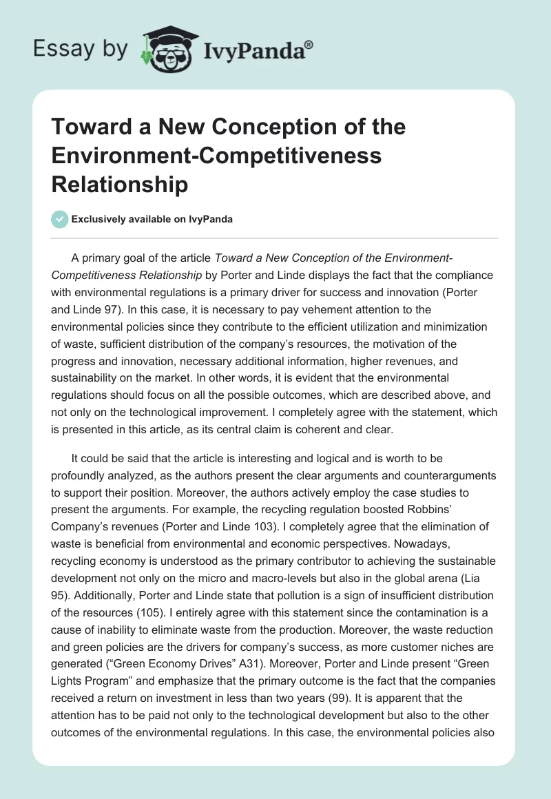 Toward a New Conception of the Environment-Competitiveness Relationship. Page 1