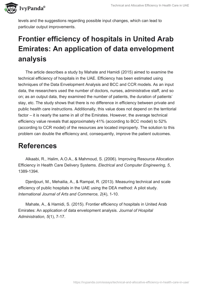 Technical and Allocative Efficiency In Health Care in UAE. Page 2