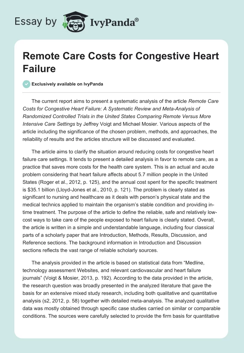 Remote Care Costs for Congestive Heart Failure. Page 1
