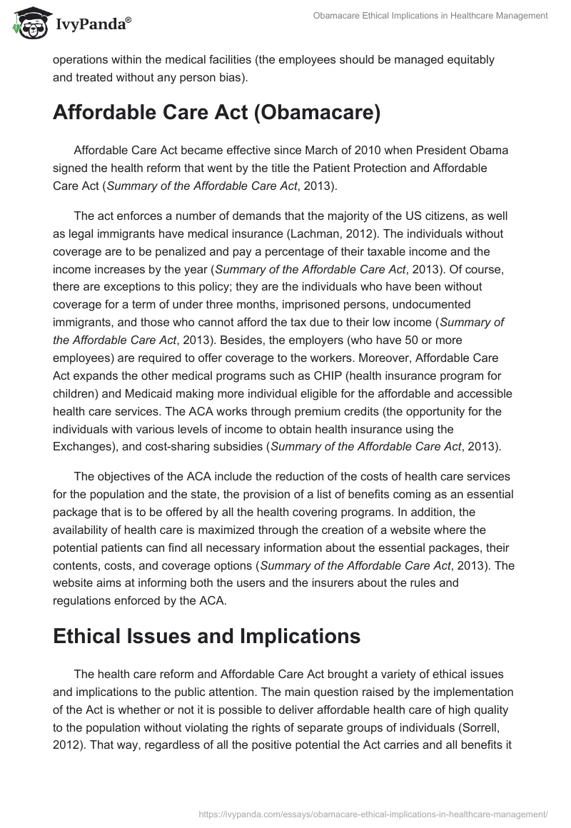 Obamacare Ethical Implications in Healthcare Management. Page 3