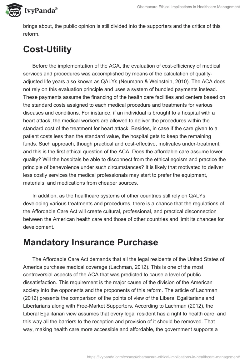 Obamacare Ethical Implications in Healthcare Management. Page 4