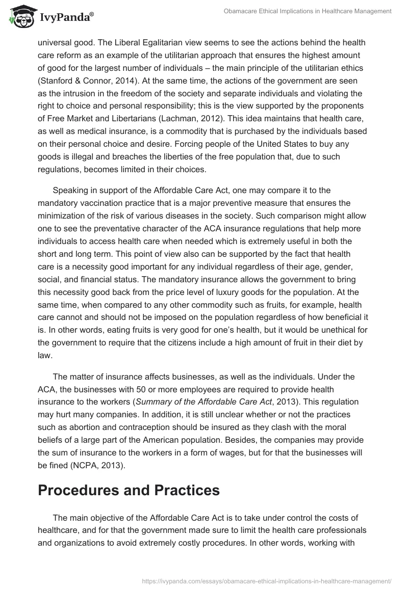 Obamacare Ethical Implications in Healthcare Management. Page 5
