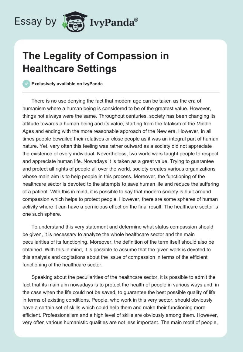 The Legality of Compassion in Healthcare Settings. Page 1
