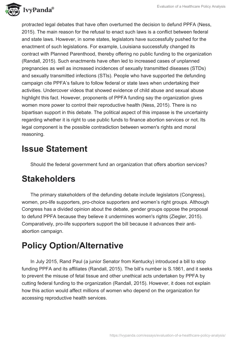 Evaluation of a Healthcare Policy Analysis. Page 3