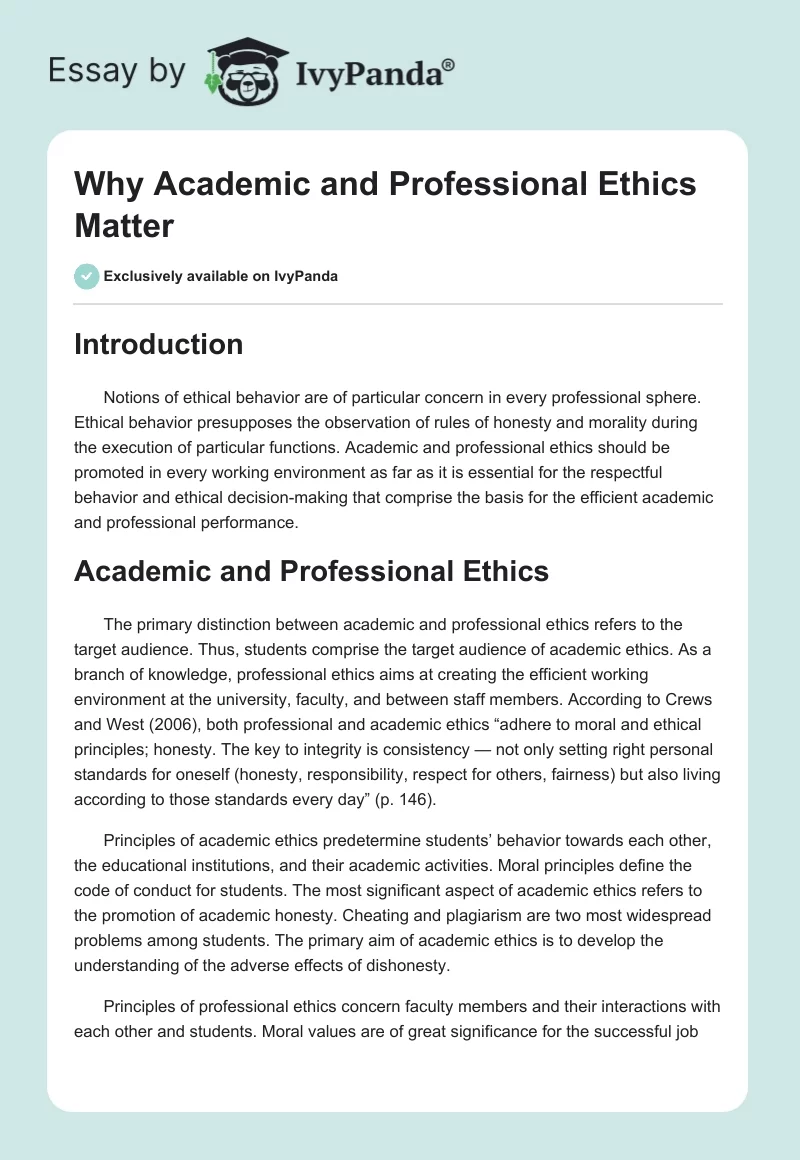 Why Academic and Professional Ethics Matter. Page 1