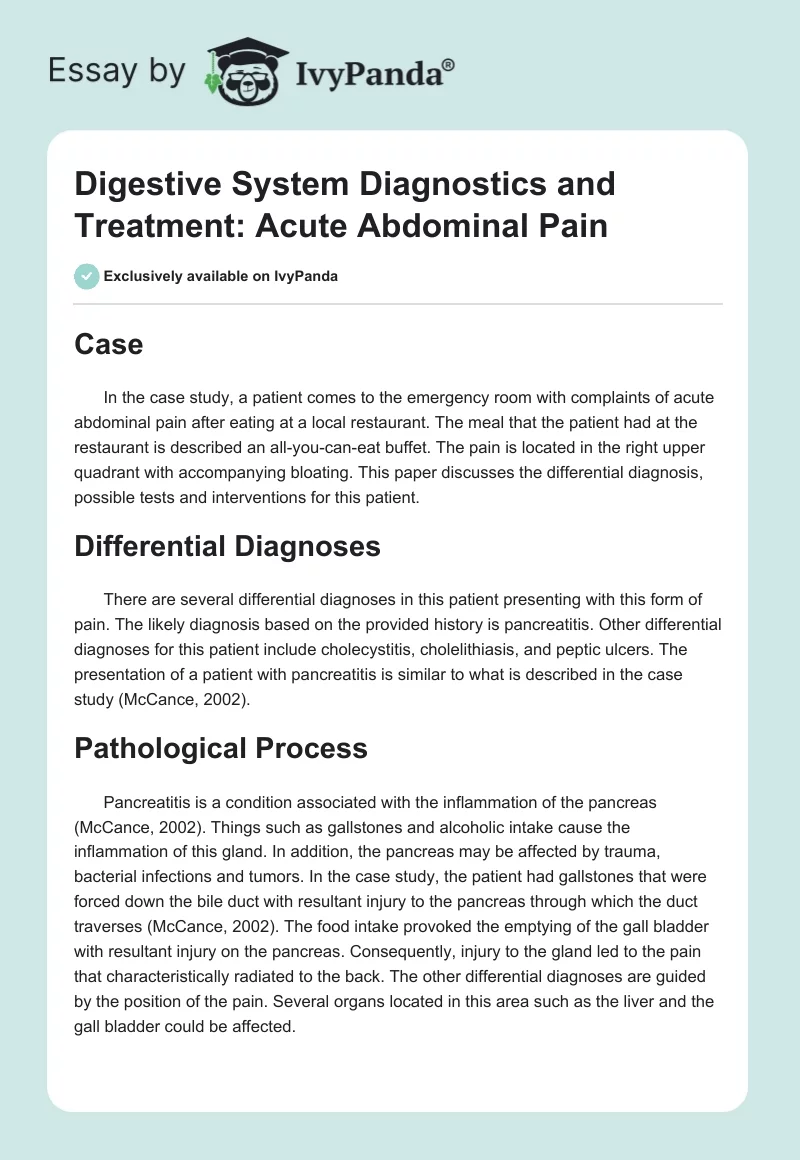 Digestive System Diagnostics and Treatment: Acute Abdominal Pain. Page 1
