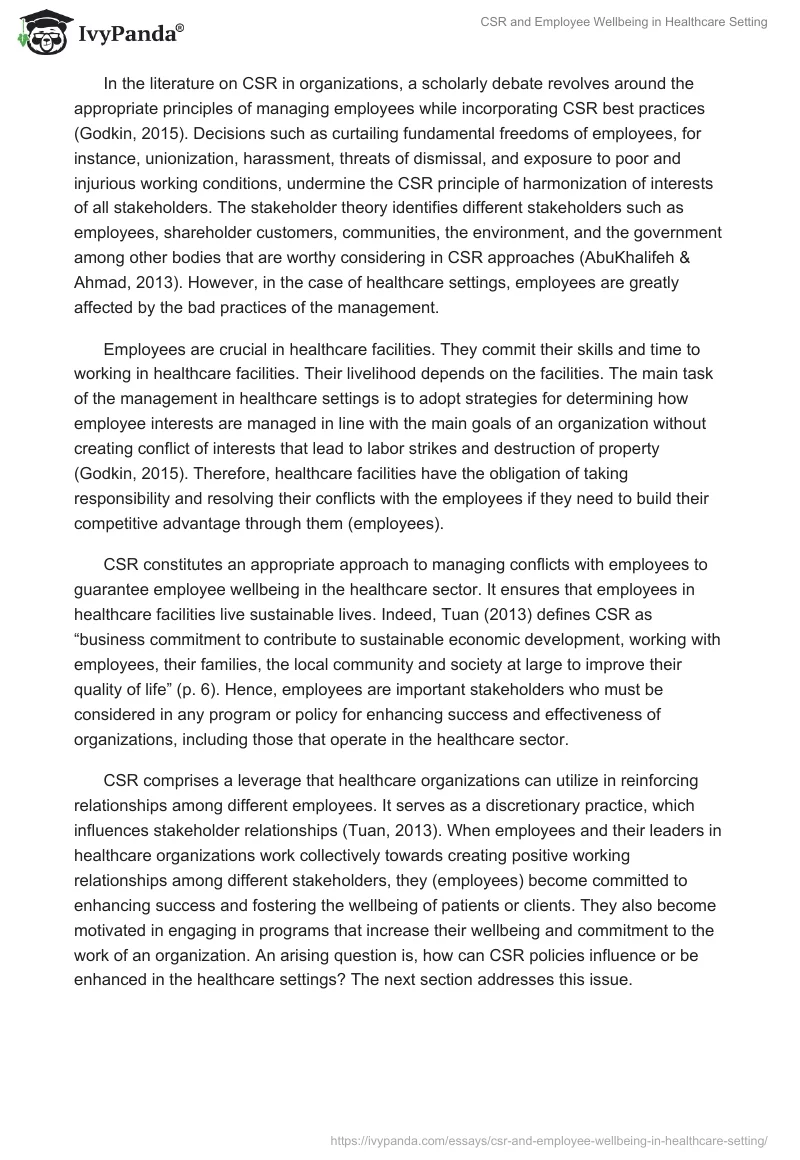 CSR and Employee Wellbeing in Healthcare Setting. Page 2