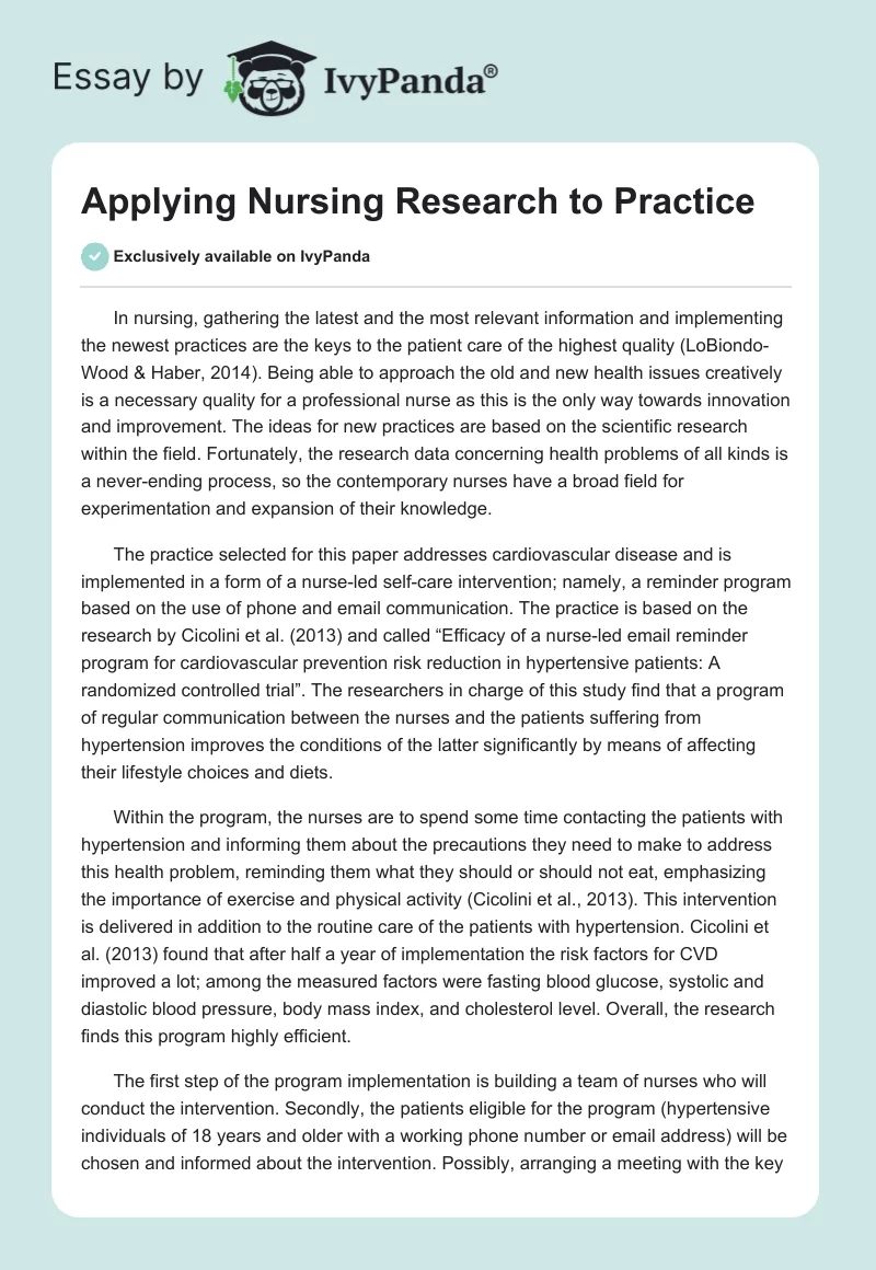 Applying Nursing Research to Practice. Page 1