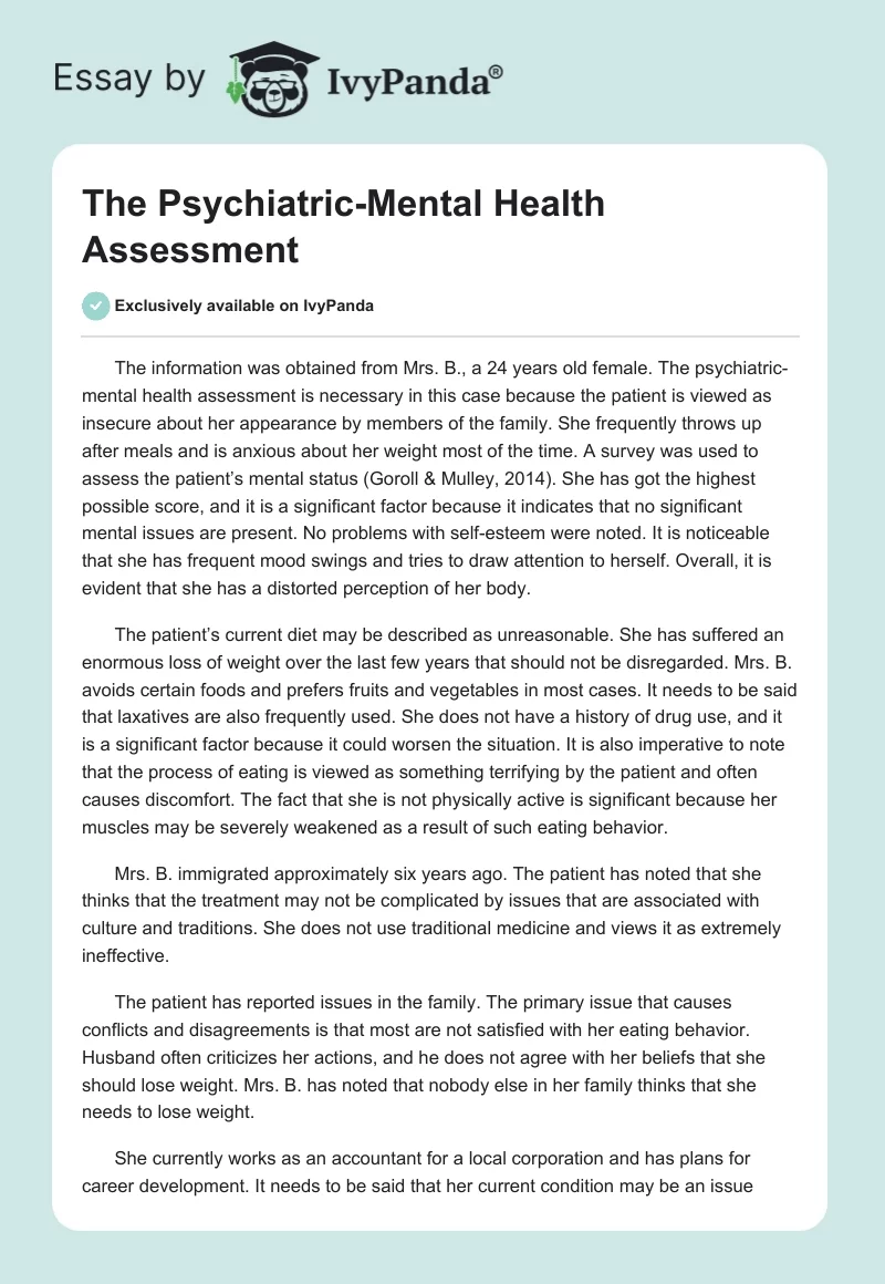 The Psychiatric-Mental Health Assessment. Page 1