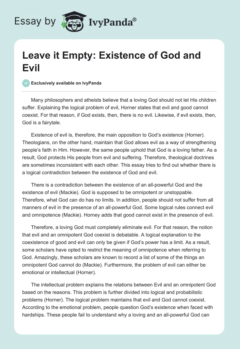 Leave it Empty: Existence of God and Evil. Page 1