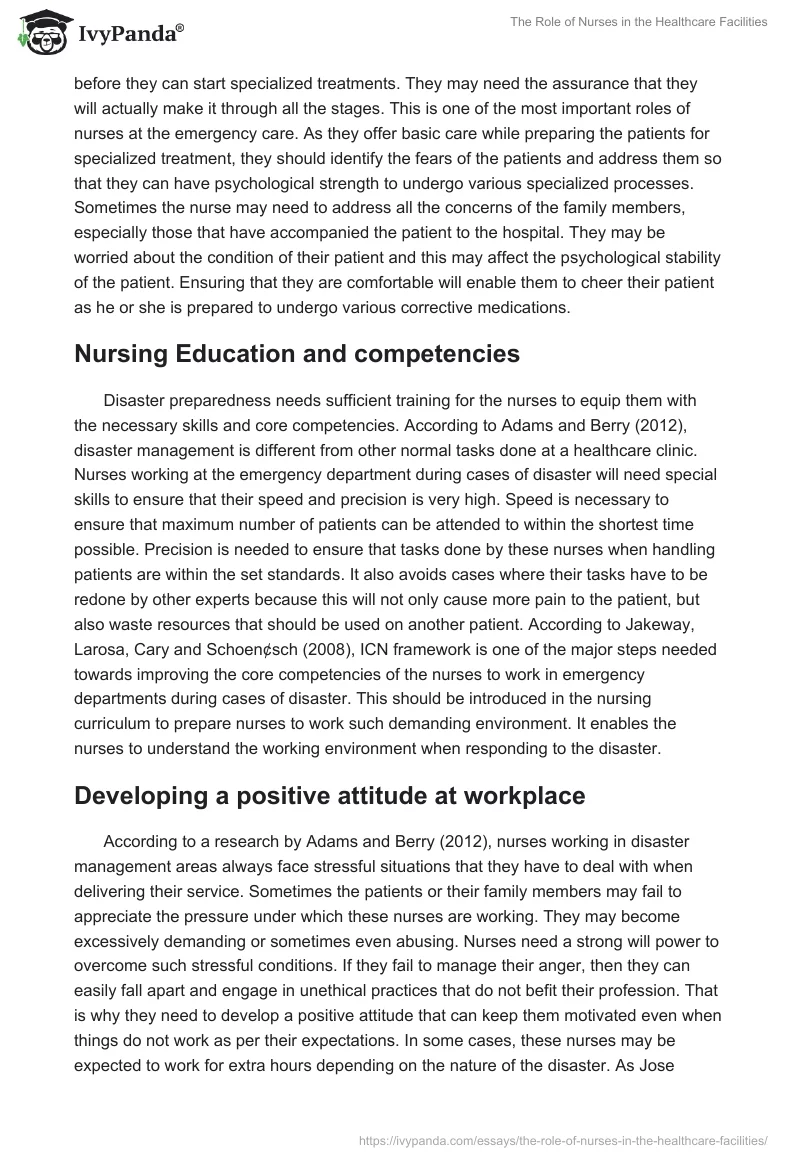 The Role of Nurses in the Healthcare Facilities. Page 3